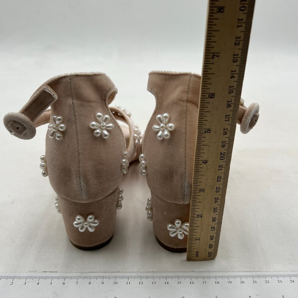 XYD Blush Pearl Flower Ankle-Strap Block Heel Sandals - Picture 4 of 7